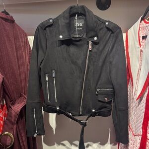 Zara Black Suede Women's Moto Jacket
